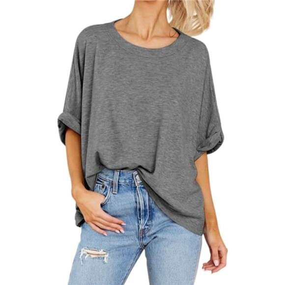 Women's Oversized Short Sleeve T-Shirts – Casual Loose Fit Summer Tops - Picture 2 of 7
